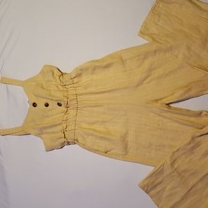Romeo + Juliet Couture Mustard/Ivory Striped Linen Jumpsuit